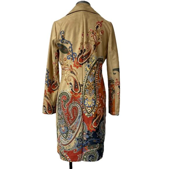 Chicos Womens Size 00 Topper Paisley Print Faux Suede Rattan Coat - Picture 9 of 9